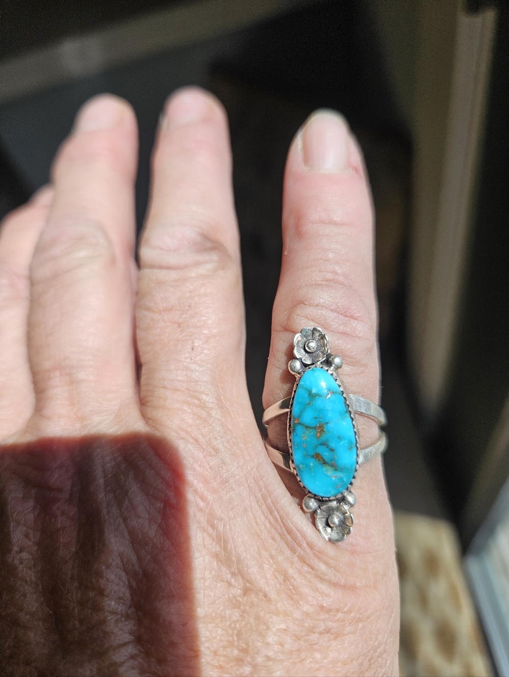 Native American Navajo Silver Bisbee Turquoise Ring - Size 7.5 - Picture 8 of 8